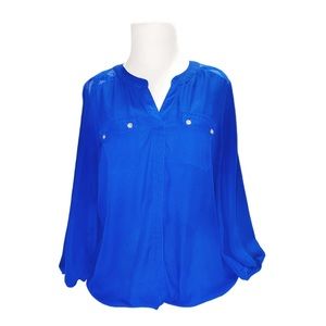 MY MICHELLE Women's Royal Blue Sheer 3/4 Sleeve Top Large